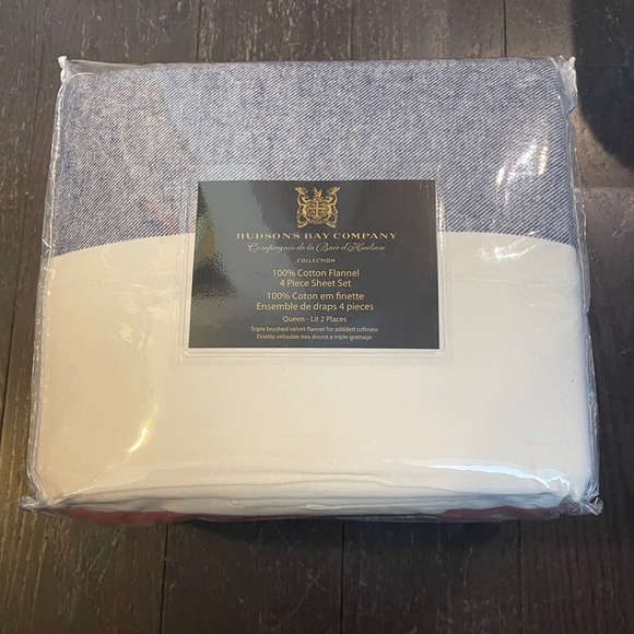 NEW RARE Hudson's Bay Company Stripes 100% Cotton Flannel 4 pc Sheet Set QUEEN - Picture 4 of 5